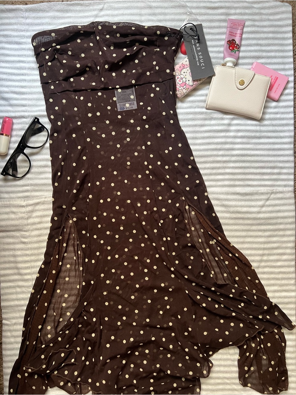 Sans Souci Brown Strapless Polka Dot Dress